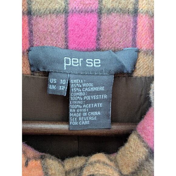 PER SE Womens Multicolor Plaid Wool Cashmere Blazer Jacket Y2K Cropped Size 10 - Picture 5 of 8